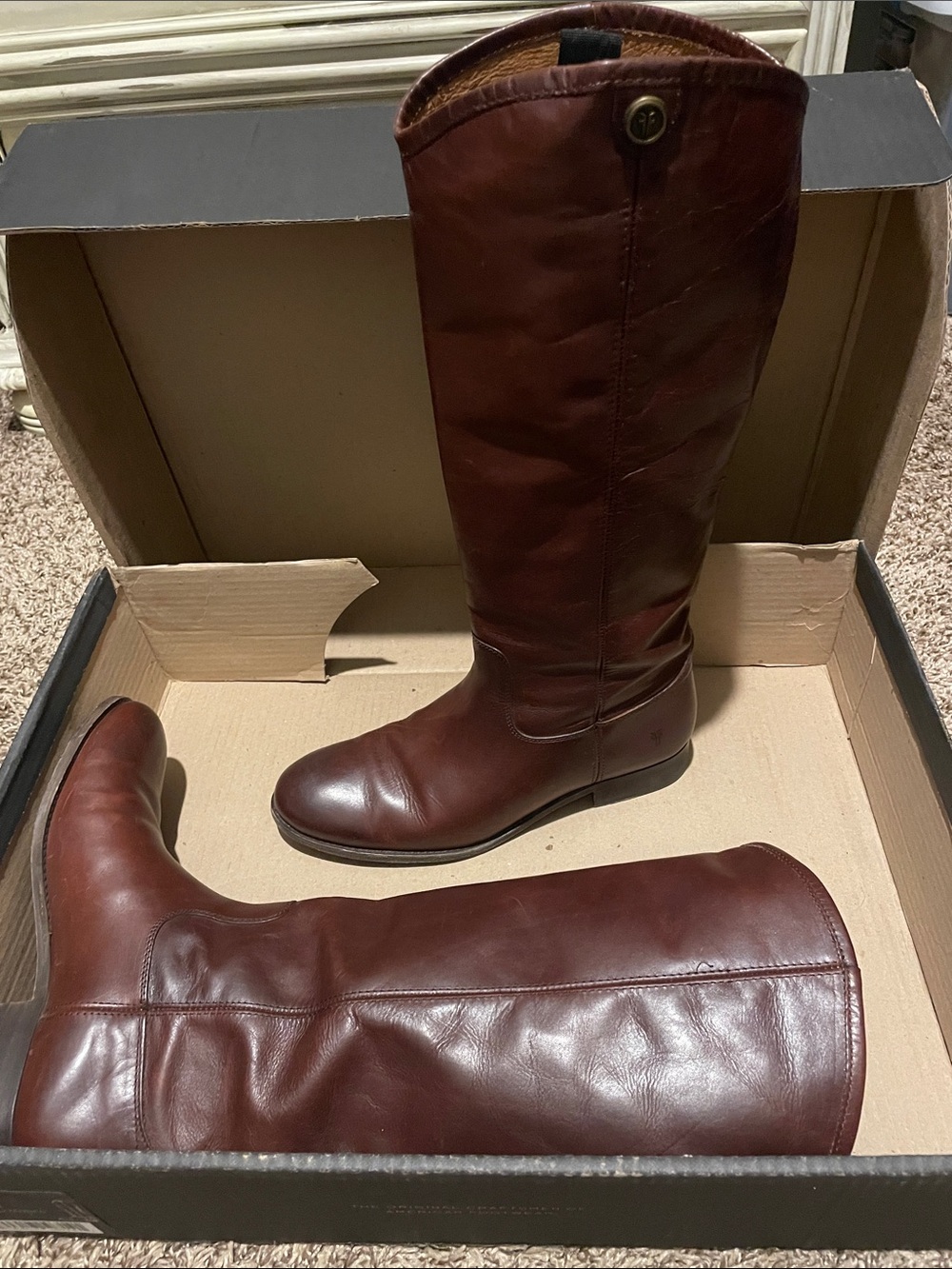Frye Women's Tall Leather Riding Boots in Brown (Frye Melissa Button 2) Redwood